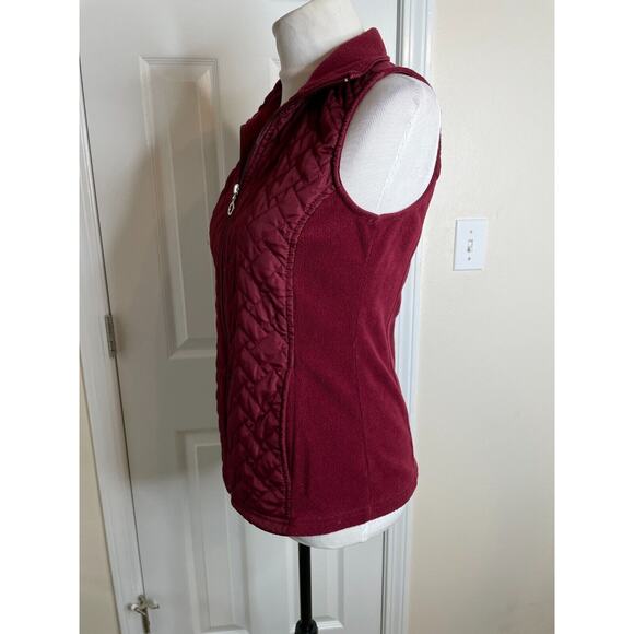 French Laundry Womens Fleece Quilted Front Vest Size Small Burgundy Full Zip - Picture 4 of 8